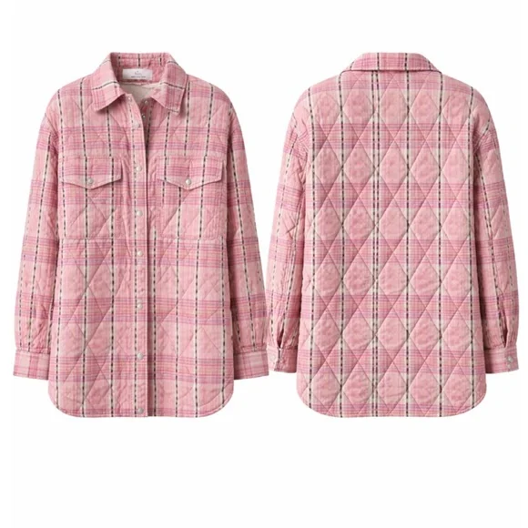ISABEL MARANT ETOILE $836 Mysen Quilted Cotton Jacket Pink Plaid Sz M Shacket - Picture 3 of 16